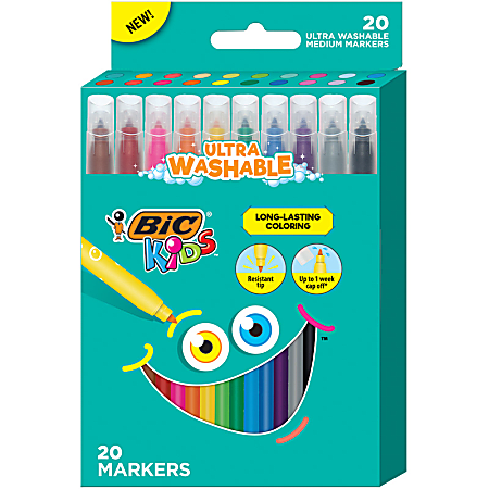 BIC Kids Coloring Markers Ultra Washable Assorted Colors Pack Of 20 Markers  - Office Depot