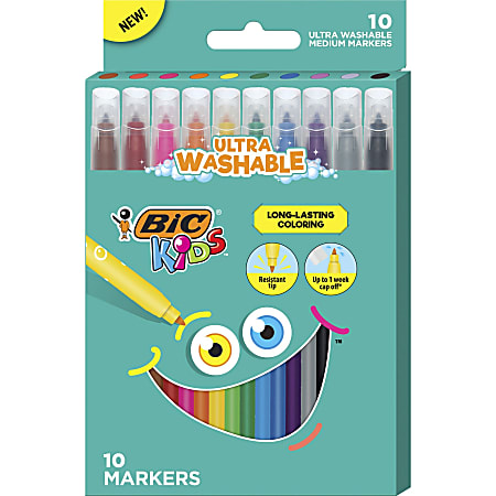 BIC® Kids Ultra Washable Markers, Medium Bullet Tip, Assorted Colors,  20/Pack
