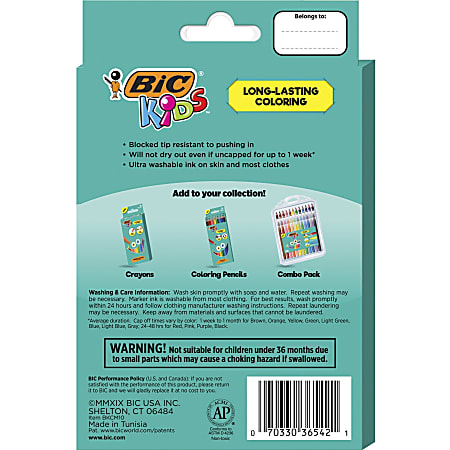 BIC Kids Coloring Markers Ultra Washable Assorted Colors Pack Of 20 Markers  - Office Depot