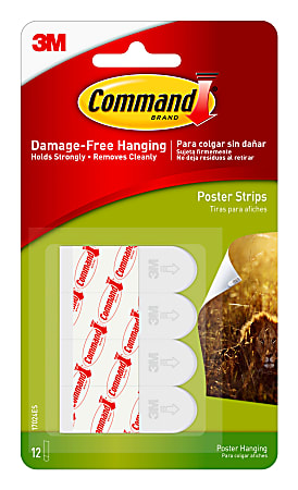 Command Poster Strips, 12-Command Strips, Damage-Free, White