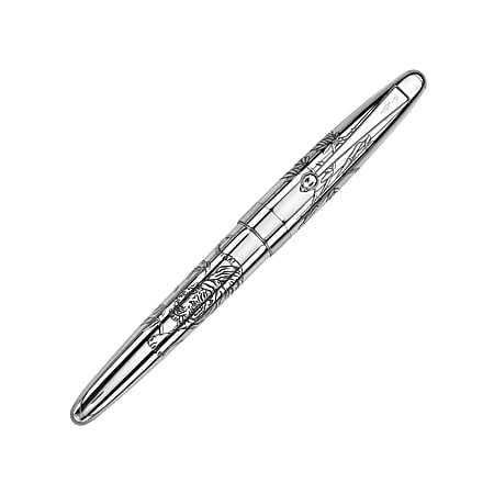 Pilot® Sterling Silver Tiger Fountain Pen With 14K Gold Nib, Fine Point, Silver Barrel, Black Ink
