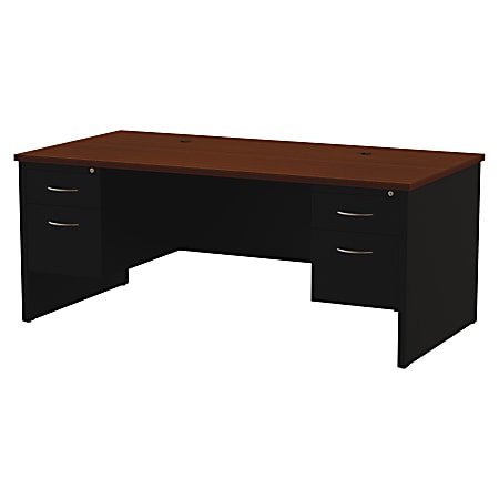 WorkPro® Modular 72"W x 36"D Double Pedestal Desk, Black/Walnut
