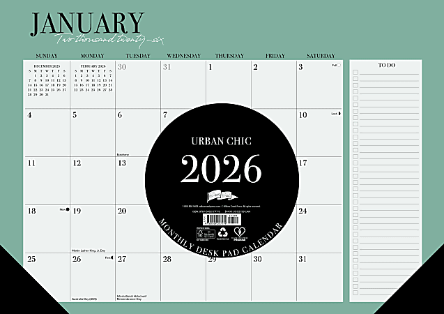 2026 Willow Creek Press Monthly Desk Pad Calendar, 12" x 17", Urban Chic, January To December, 57179