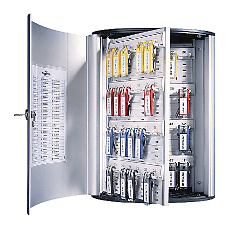 Durable 72-Key Locking Tag-Style Aluminum Key Tag Cabinet, 15 3/4" x 11 3/4" x 4 5/8", Silver