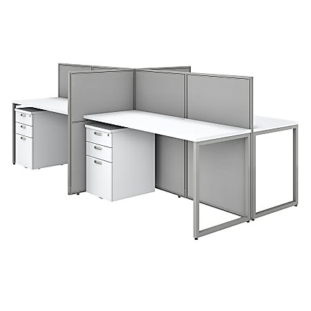 Bush Business Furniture Easy Office 60"W 4-Person Cubicle Desk With File Cabinets And 45"H Panels, Pure White/Silver Gray, Standard Delivery