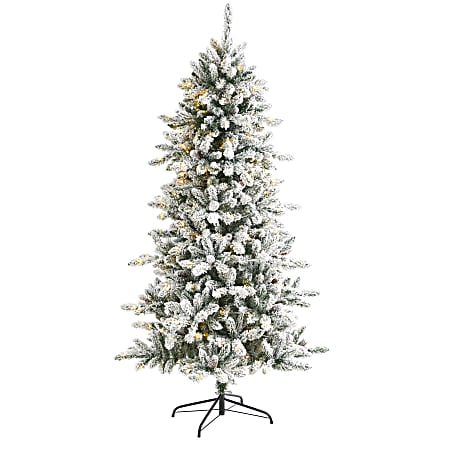 Nearly Natural Flocked Livingston Fir Artificial Christmas Tree, 6’