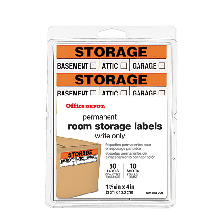 Office Depot® Brand Permanent Room Storage Labels, 53357, 3/16" x 4", Neon Orange, Pack Of 50