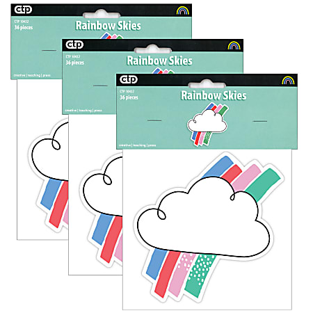 Creative Teaching Press® Designer Cut-Outs, 6", Rainbow Skies, 36 Cut-Outs Per Pack, Set Of 3 Packs