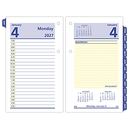 AT-A-GLANCE® QuickNotes® 2027 Daily Loose-Leaf Desk Calendar Refill, Standard, 3 1/2" x 6"