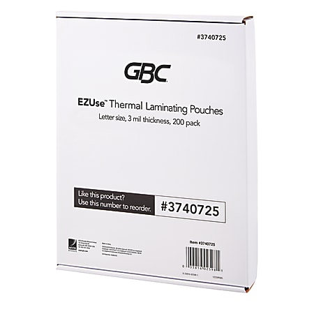 GBC® EZUse™ Thermal Laminating Pouches, 3 mils, 8 1/2" x 11", Clear, Pack Of 200, 3740725
