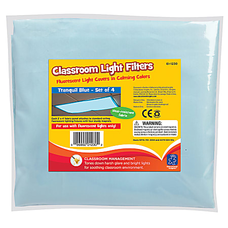 Educational Insights® Classroom Fluorescent Light Filters, 36" x 24", Tranquil Blue, Pack Of 4