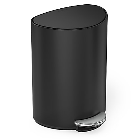 simplehuman Semi-Round Steel Step Trash Can, 1.6 Gallons, Matte Black Steel, With Internal Liner Pocket