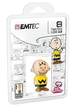 Emtec USB Character Figure Flash Drive, 8GB, Peanuts, Charlie Brown