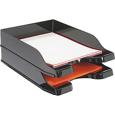 deflecto Docutray Multi-Directional Stackg Trays, 2 Tier(s), 2.5"H x 10.1"W x 14"D, Desktop, Black, Polystyrene, 2 / Set