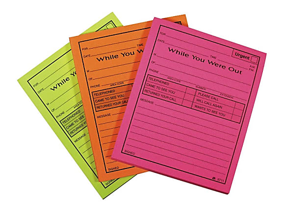 Adams Neon While You Were Out Message Pads - 50 Sheet(s) - Gummed - 4