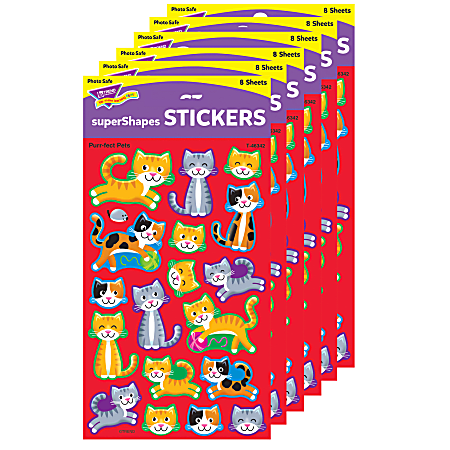 Trend superShapes Stickers, Purr-fect Pets, 144 Stickers Per Pack, Set Of 6 Packs
