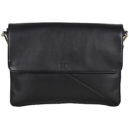 Kenneth Cole Reaction Faux Leather Double-Compartment Women's Laptop Case With 15" Laptop Pocket, 11 1/4"H x 15 1/2"W x 3"D, Black