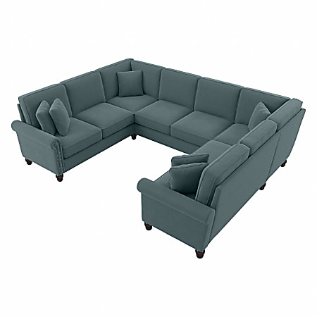 Bush® Furniture Coventry 113"W U-Shaped Sectional Couch, Turkish Blue Herringbone, Standard Delivery
