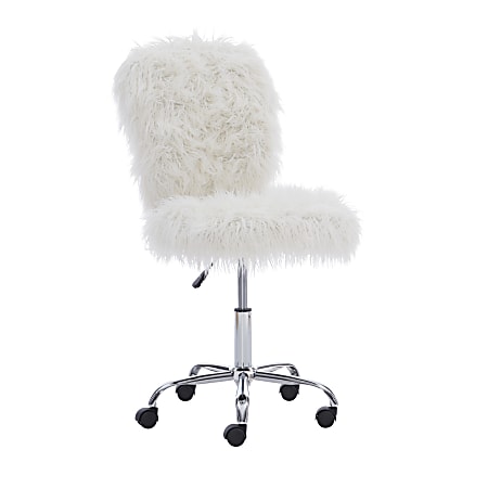 Linon Aria Faux Fur Mid Back Home Office Chair Armless WhiteChrome