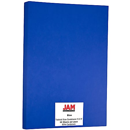 JAM Paper® Card Stock, Presidential Blue, Ledger (11" x 17"), 65 Lb, 30% Recycled, Pack Of 50