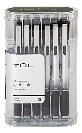 TUL® GL SeriesRetractable Gel Pens, Bold Point, 1.0 mm, Silver Barrel, Black Ink, Pack Of 12 Pens