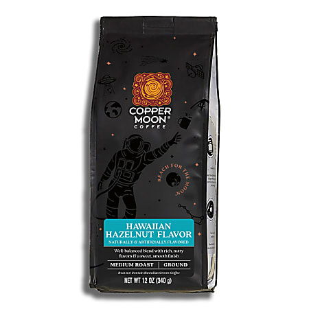 Copper Moon® Coffee Ground Coffee, Hawaiian Hazelnut Blend, 12 Oz Per Bag