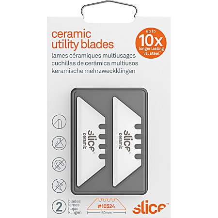 Slice Replacement Ceramic Utility Blades - 2.40" Length - Non-conductive, Non-magnetic, Rust Resistant, Reversible, Non-sparking - Zirconium Oxide - 2 / Pack - White