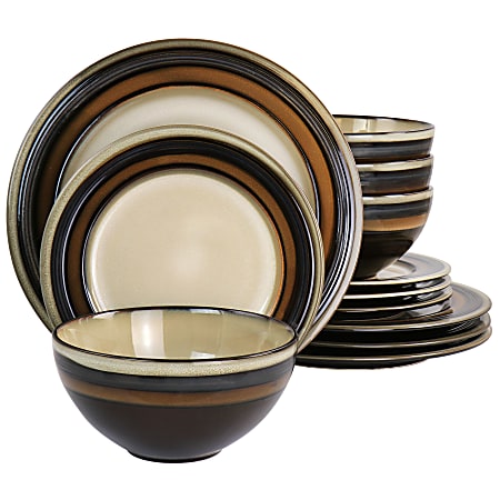 Gibson Elite Everston 12-Piece Dinnerware Set, Brown