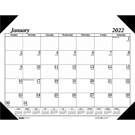 House of Doolittle Economy Refillable Desk Pad - Julian Dates - Monthly - 1 Year - January 2022 till December 2022 - 1 Month Single Page Layout - 22" x 17" Sheet Size - 2.88" x 2.25" Block - Desk Pad - White, Black - Leatherette - Refillable - 1 Each