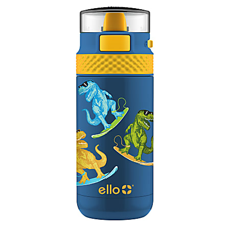 Ello Ride Kids Insulated Stainless-Steel Water Bottle, 12 Oz, Dinosurf