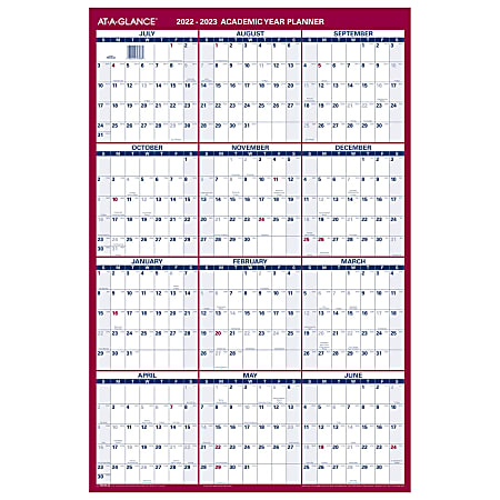 At-A-GLANCE® Vertical Reversible Erasable Academic/Regular Year Wall Calendar, 36” x 24”, July 2022 To June 2023, PM210S28