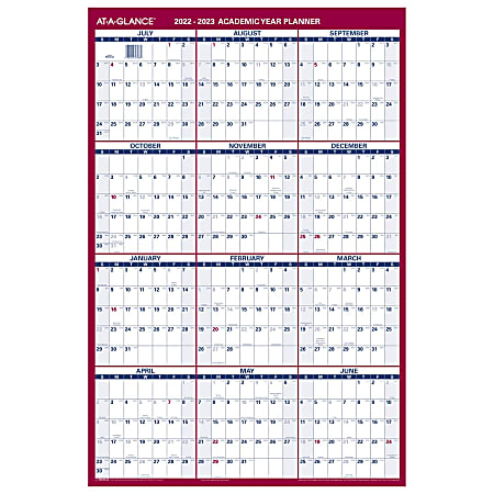 At-A-GLANCE® Vertical Reversible Erasable Academic/Regular Year Wall Calendar, 36” x 24”, July 2022 To June 2023, PM210S28