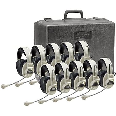 Califone Classroom Ten-pack Deluxe Stereo Headset - Stereo - Mini-phone - Wired - 300 Ohm - 20 Hz - 20 kHz - Over-the-head - Binaural - Ear-cup - 7 ft Cable - Condenser, Electret Microphone - Black