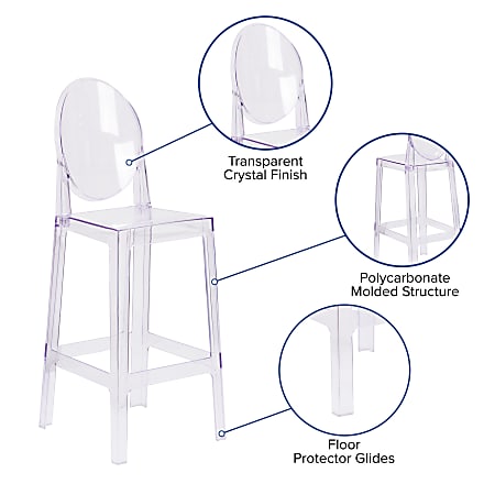 Flash Furniture Ghost Bar Stool With Oval Back Transparent Crystal Office Depot