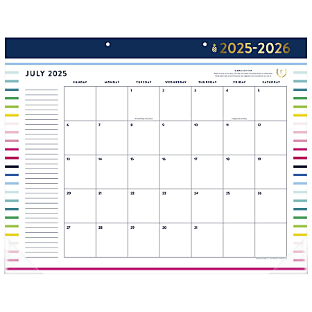 Simplified by Emily Ley for AT-A-GLANCE® Academic 2025-2026 Monthly Desk Pad Calendar, Happy Stripe, Standard, 21 3/4" x 17"