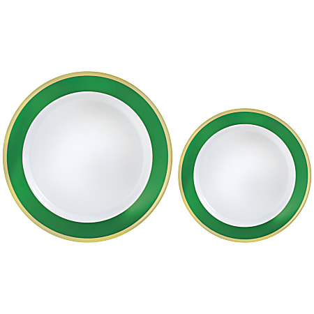Amscan Round Hot-Stamped Plastic Bordered Plates, Festive Green,