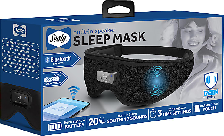 Sealy SL-HW-SN-110-BK Sleep Mask With Bluetooth® Earphones, 6”H x 9’W x 2”D, Black