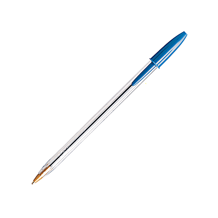 BIC Cristal Ballpoint Pens Medium Point 1.0 mm Clear Barrel Blue Ink Pack  Of 12 - Office Depot