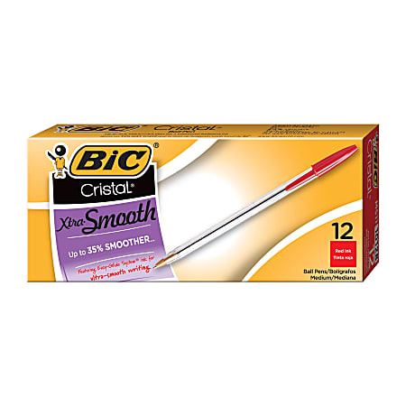 BIC Cristal Ballpoint Pens Medium Point 1.0 mm Clear Barrel Red