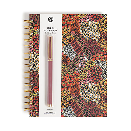 U Brands® Cottage Core Spiral Notebook With Pen, 6" x 8", Ruled, 150 Sheets, Maroon