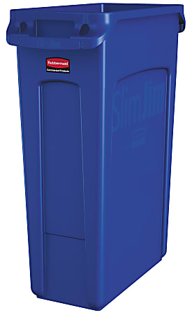 Rubbermaid® Slim Jim Rectangular Polyethylene Vented Waste Receptacle, 23 Gallons, Blue