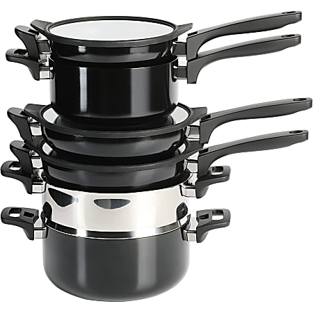 Kenmore Elite Grayson 9-Piece Aluminum Nonstick Stackable Cookware Set, Black