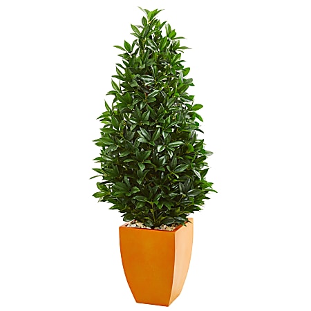 Nearly Natural Bay Leaf 57" UV-Resistant Artificial Topiary Tree With Planter, Green/Orange