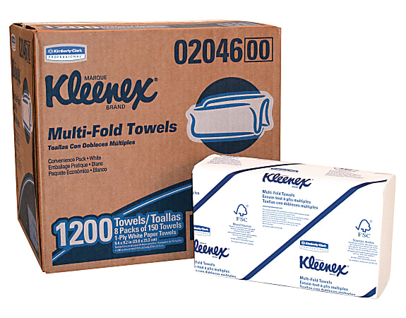 Kleenex® Multi-Fold 1-Ply Paper Towels, 150 Sheets per Bundle, 8 Bundles per Carton, 1200 Sheets Total