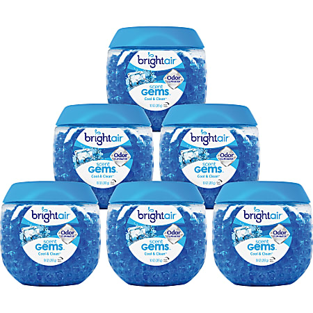 Bright Air Scent Gems Odor Eliminator Gel Beads, Cool & Clean Scent, 10 Oz, Pack Of 6
