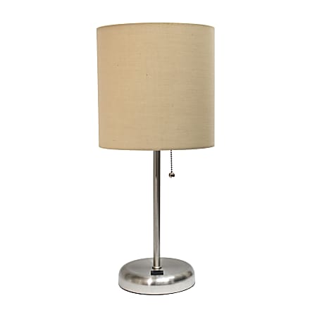 Creekwood Home Oslo USB Port Metal Table Lamp, 19-1/2"H, Tan Shade/Brushed Steel Base