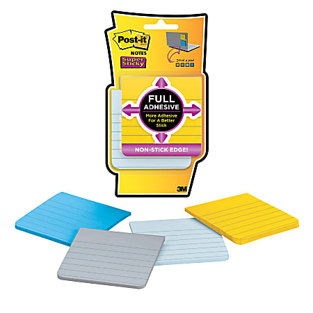 Post-it® Notes Super Sticky Full Stick Notes, 3" x 3", Assorted Colors, Pack Of 4 Pads