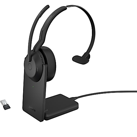 Jabra Evolve2 55 MS Mono - Headset - on-ear - Bluetooth - wireless - active noise canceling - USB-A via Bluetooth adapter - black - with charging stand - Certified for Microsoft Teams
