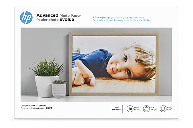 HP Advanced Photo Paper for Inkjet Printers, Glossy, 13" x 19", 66 Lb., Pack Of 20 Sheets (CR696A)