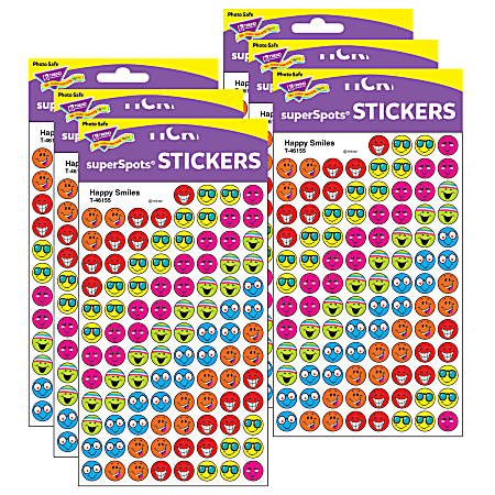Trend SuperSpots Stickers, Happy Smiles, 800 Stickers Per Pack, Set Of 6 Packs